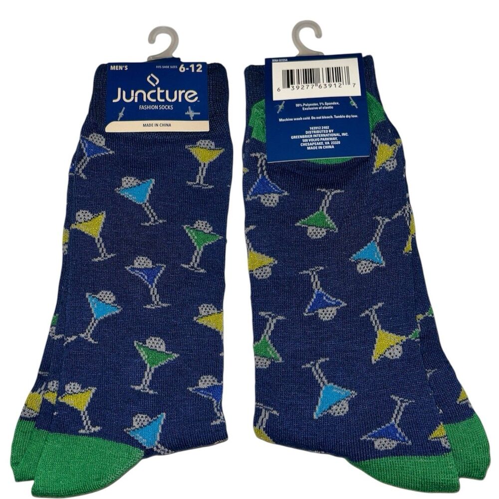 1x Juncture Mens Crew Socks Martini Size 6-12
